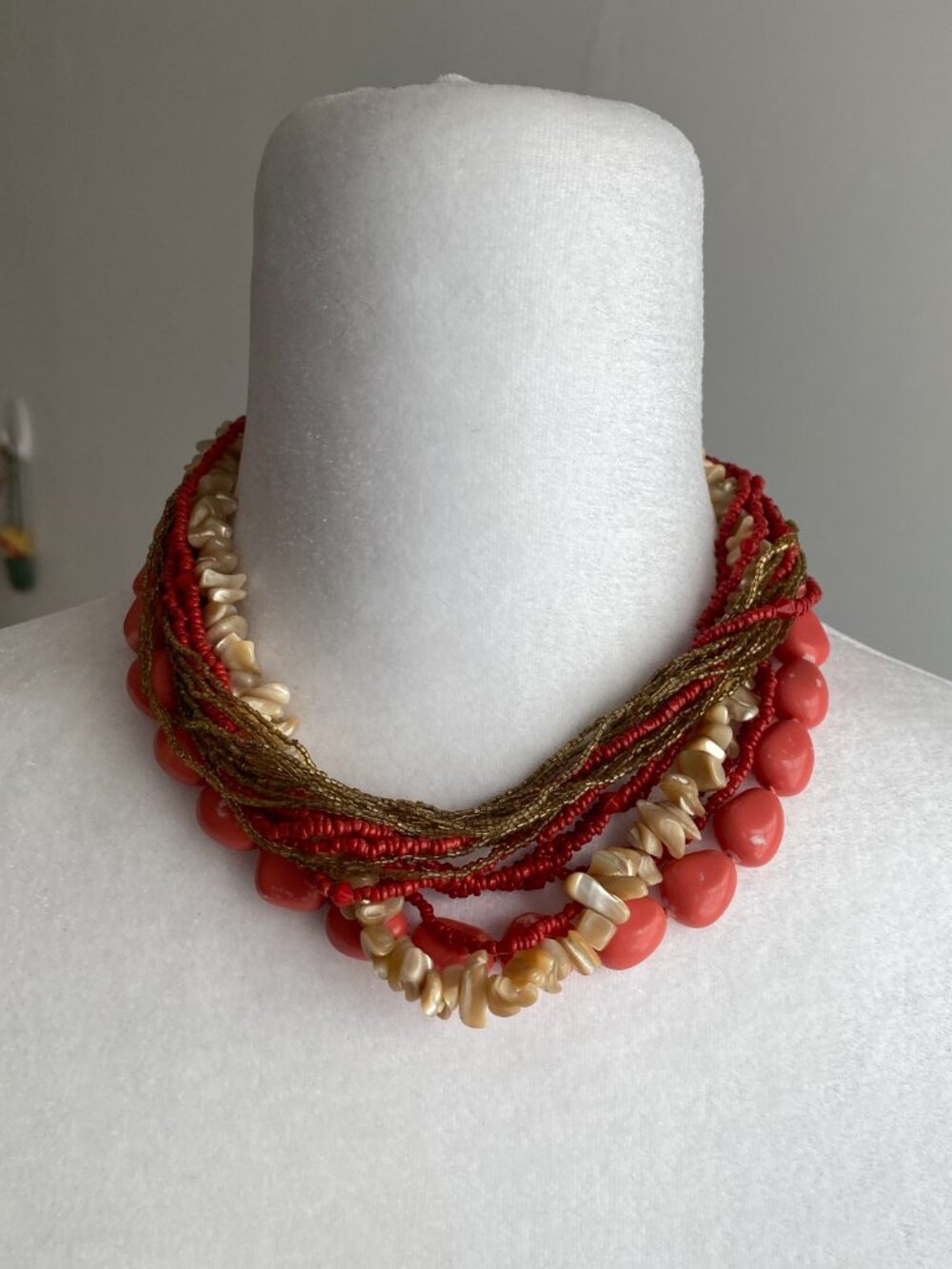 Vintage Chunky Coral Color Sea Shell Statement Necklace Boho Beach Summer - Picture 16 of 16